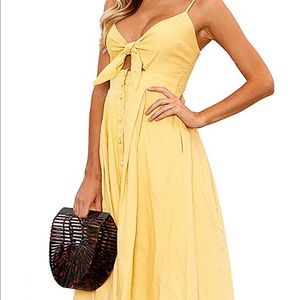 Yellow Button Down Tie Front Midi Dress